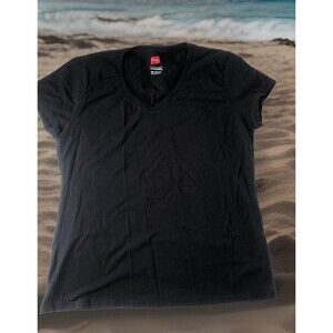 Hanes Women’s Black V-Neck Tee Tag Size Large
